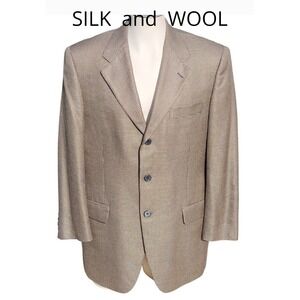 44 Silk Wool Micro Plaid Blazer Luxurious Brown Black Check Fabric Boardroom VTG